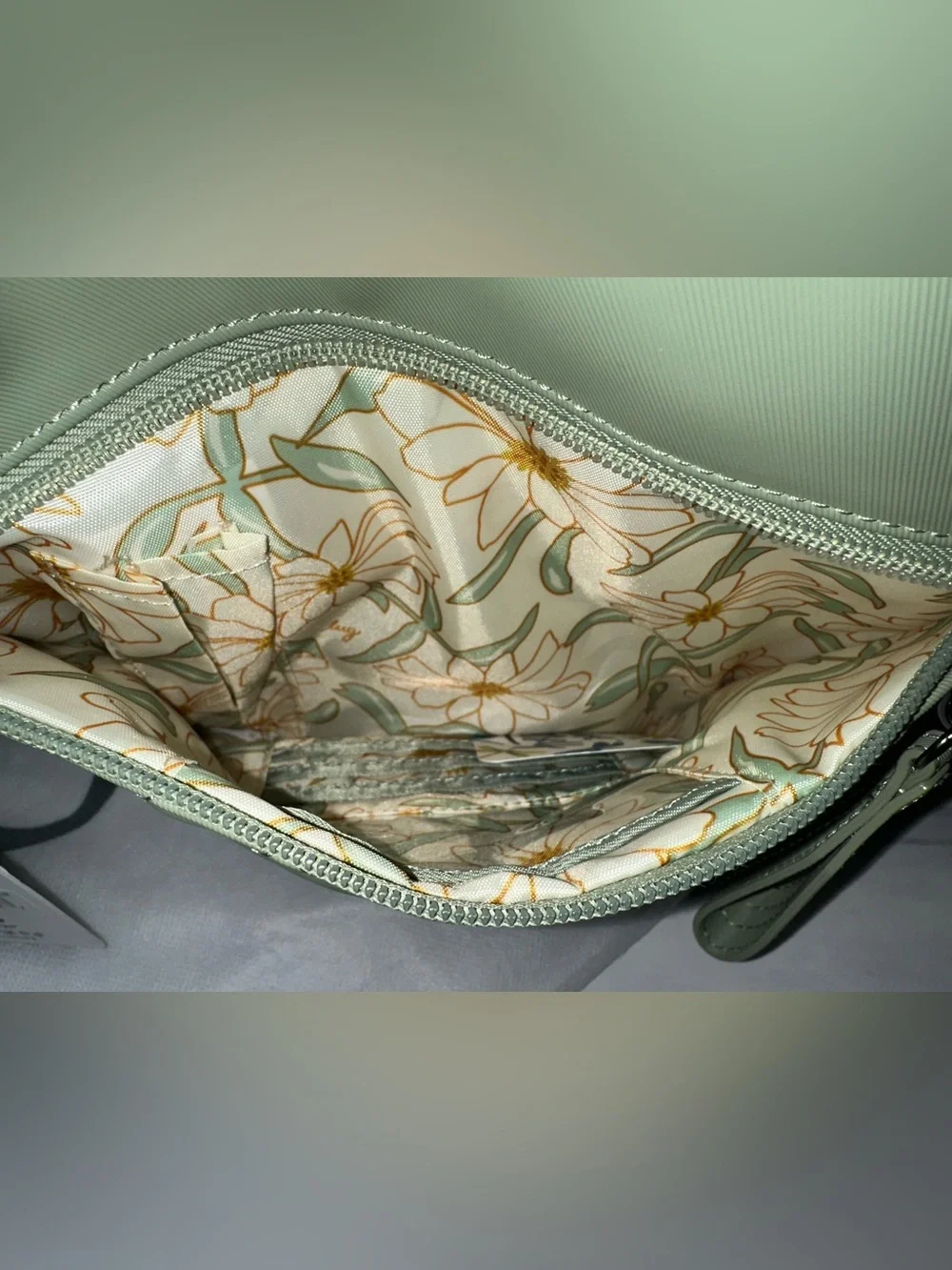 Lug Double Dip Satin Luxe Vegan Leather crossbody Sage Green / New!